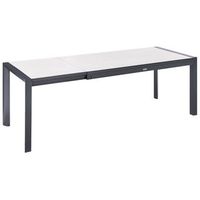 mesa de comedor de jardin con tablero de hpl estructura de aluminio 160220 x 90 cm resistente a los rayos uv agua oxido beige binasco