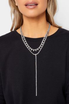 Collar Plateado 2 Alturas Con Strass