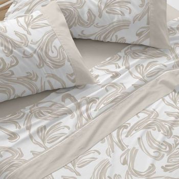 Juego De Sábanas 50% Algodón Diseño Geométrico Azul Grisáceo 150 X 190/200 Cm - Beige - Burrito Blanco
