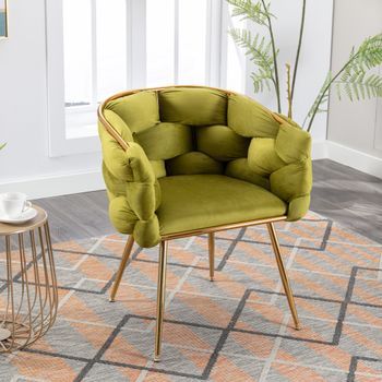 Silla De Acento - Mueble De Salón - Terciopelo Y Metal - Oliva (73x56x75cm)