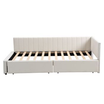 Sofá Cama Tapizado En Terciopelo 90x200cm Con 2 Cajones Grandes Y Somier De Láminas Blanco