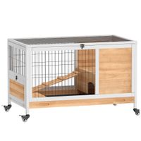 pawhut jaula de conejos conejera para mascotas pequenas con techo abrible y bandeja extraible 90x53x59 cm natural