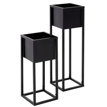 Juego de 2 soportes para flores, negro, 21x50/70x21 cm,metal