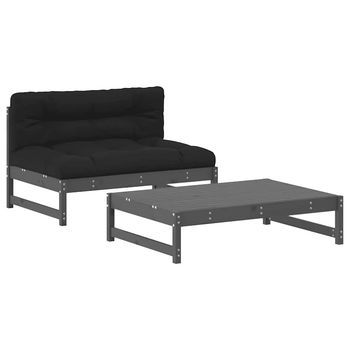 Juego De Muebles De Jardín 2 Piezas | Mobiliario De Jardín Y Cojines Madera Maciza Gris