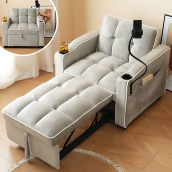 Sofá-cama 3 En 1 Individual Retráctil Con Portavasos Y Soporte Para Teléfono, Para Espacio Pequeño, 83x167 Cm