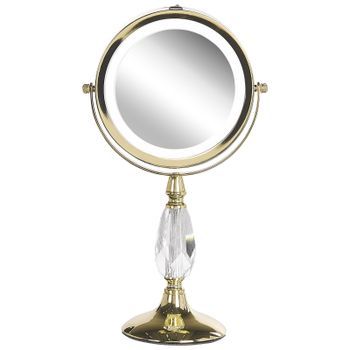 Espejo De Maquillaje Iluminación Led Metal Dorado Ø 13 Cm Doble Cara Magnifica 1x / 5x Maury