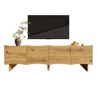 mueble de tv de 155 cm para salon diseno ondulado elegante con 4 puertas y pasacables tablero de particulas color madera