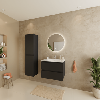 Conjunto De Mueble De Baño Negro Mate 60 Cm - Lavabo Blanco - Armario Alto De Baño [verona] Lomazoo