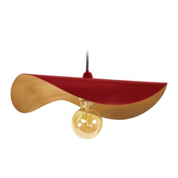 Lámpara de suspensión  irregular metal negro pantalla rojo y oro