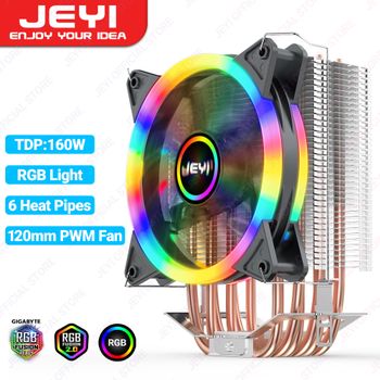 JEYI RGB CPU Cooler 4/6 tubos de calor radiador de torre de aire PC 12cm ventilador PWM para Intel 1700 1200 1150 1155 1156 1366 2011 AM5 AM4 AM3