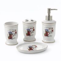 set de bano de ceramica estampada blanca 4 piezas
