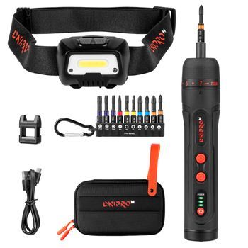 Atornillador 3.6v Con Batería Li-ion 2000mah Dnipro-m, Par 4.5nm/10nm, Luz Led, Carga Type-c, 320rpm + Lámpara Frontal 300lm (4 Modos)