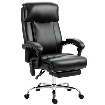 HOMCOM Silla de Oficina con Masaje Vibratorio y Calefacción Ergonómica de PU con Altura Regulable Negro   Aosom España