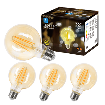 Aigostar - Bombilla LED E27 Edison, 4W Equivalente a 35W, Blanco Cálido 2200K, 400 Lúmenes, Bombilla LED Vintage Decorativa G80 de Filamento, No Regulable, Cristal ámbar, Pack 4