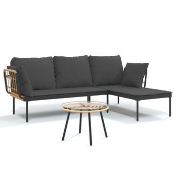 Set Muebles Jardín 3 Pzas Y Cojines Gris Oscuro Ratán Sintético Cfw897102