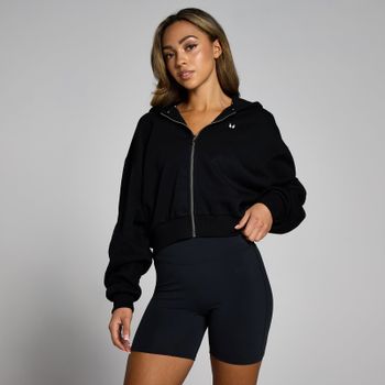 Sudadera corta con capucha y cremallera integral Basics para mujer de MP - Negro - L