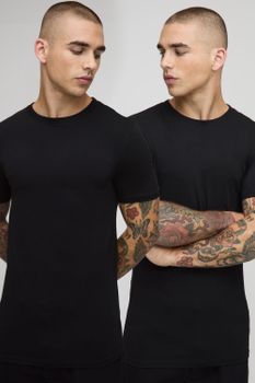 2 Pack Muscle Fit T-Shirt, Negro