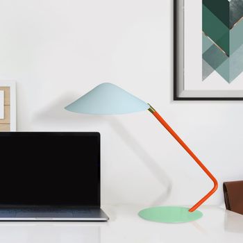 Lámpara de mesa metal multicolore pantalla azul