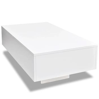 Mesa De Centro 85x55x31 Cm Mdf Con Acabado Brillante - Blanco