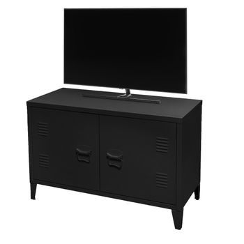 Mueble De Tv Estilo Industrial Con 2 Puertas De Metal - Dimensiones 100x40x53 Cm, Color Negro