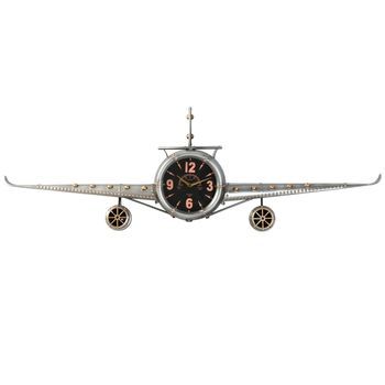 Reloj Pared Metal 143x20x46 Avion Plateado
