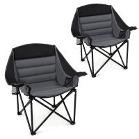 costway silla plegable camping set de 2 unidades acolchada soporta 230 kg con portavasos y bolsillo lateral para exterior 92 x 69 x 1035 cm negro y gris