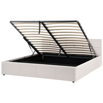 Cama Moderna De Tela 180 X 200 Cm Tela No Tejida Con Almacenaje Beige Claro Lauresses