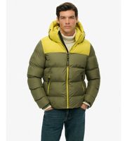 superdry para hombre m5012281a chaqueta acolchada colorblock verde m casual poliester reciclado sostenible