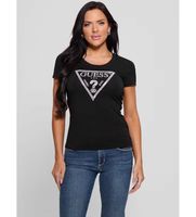 guess para mujer w5ri11j1314 camiseta logotipo shiny negro m casual algodon manga corta
