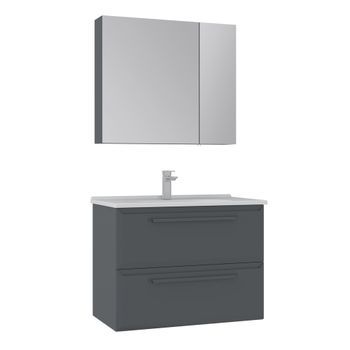 Conjunto De Mueble Con Lavabo Y Espejo (2 Piezas)  - 80 X 50 X 62 Cm - Antracita