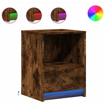 Juego De Mesitas De Noche - Mesillas De Noche Luces Led Madera Ingeniería Roble Ahumado Mc7155