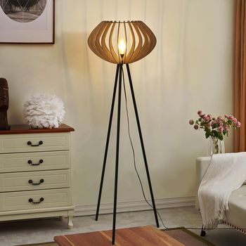 Lámpara De Pie Trípode Madera Mdf 