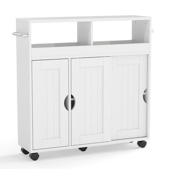 Costway Armario de Baño con Ruedas Delgado Lateral con Estante Ajustable Toalleros Móvil Independiente para Sala Cocina Entrada Blanco
