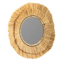 espejo redondo de fibra natural marron 57x57x6