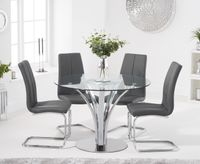 aria 110cm glass dining table with tarin faux leather chairs - grey 4 chairs