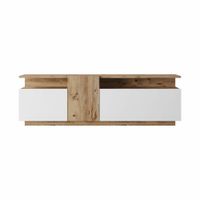 mueble tv con 3 puertas en aglomerado color roble y blanco