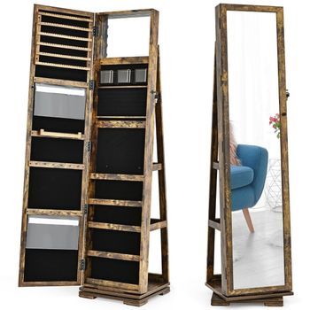 Armario Para Joyas 2 En 1 Y Estante Tipo Escalera Con Espejo De Cuerpo Entero 39 X 39 X 161 Cm Marrón