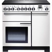 rangemaster professional deluxe 90 electric induction range cooker - white  chrome white