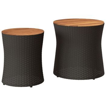 2 Uds Mesas Auxiliares | Mesita Auxiliar | Mesa De Café Jardín Superficie De Madera Ratán Negro