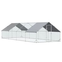 pawhut gallinero exterior grande para 16-24 gallinas acero galvanizado con techo de pe y cerradura segura 3x8x2 m plata   aosom espana