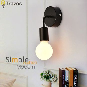 Lámpara de pared de hierro LED minimalista moderna, dormitorio nórdico, mesita de noche, sala de estar creativa E27, luz de fondo de pasillo en blanco y negro
