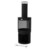 chimenea de jardin exterior 131x45 cm redonda de acero negro atizador