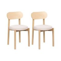 conjunto de 2 sillas de comedor asiento de tela estructura de madera sin reposabrazos marron claro y beige claro paulina