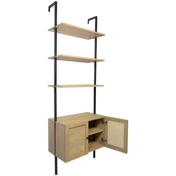 Estantería de pared 2 puertas, mimbre y metal, salón, 60 x 35 x 184 cm