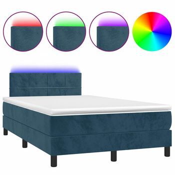 Cama Box Spring Colchón Y Led Terciopelo Azul Oscuro 120x190 Cm Vidaxl