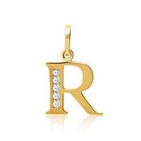 8 quilates colgante de oro letra r con circonita