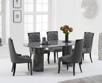 Sutton 200cm Table Grey Marble With Angelica Chairs - Grey, 4 Chairs