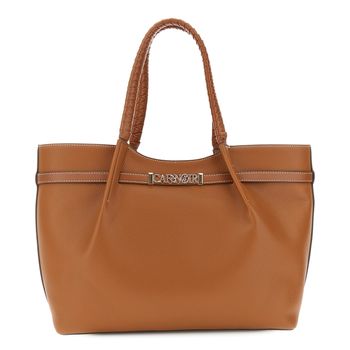 bolso de compras con efecto piel plisada con acabado granulado y polipiel. tan