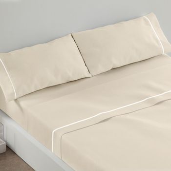 Juego De Sábanas 50% Algodón 50% Poliéster 160 X 190/200 Cm - Beige - Burrito Blanco