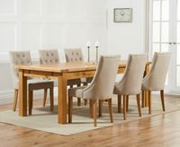 normandy 220cm solid oak extending dining table with pacific fabric chairs